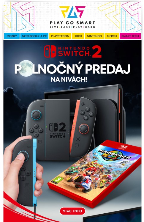 🍄 Nintendo Switch 2 prichádza – polnočný predaj na predajni PGS Nivy už túto stredu! 🌙